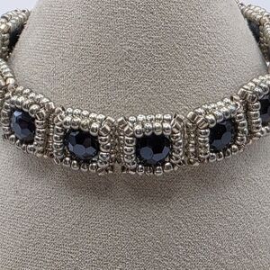 Artisan Handmade Beaded Vintage Style Bracelet Silver & Blue